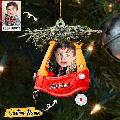 Custom Baby Cute Photo And Christmas Tree On Car With Name Ornament CTH01