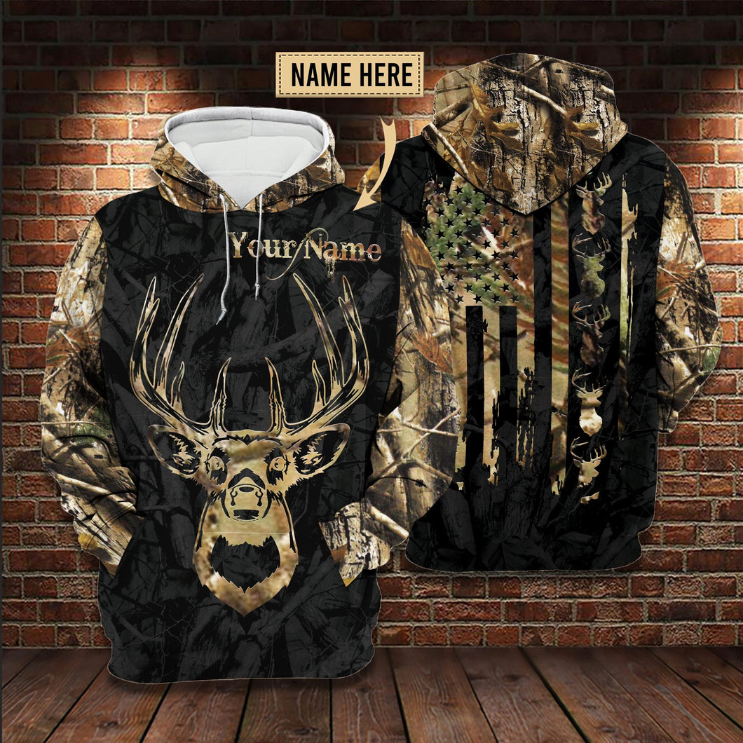 Hunting Gifts Custom Name Deer Hunting Camo All Over Printed US Unisex Size Hoodie