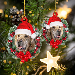 Golden Retriever Christmas Flower Circle and Hat Shaped Ornament