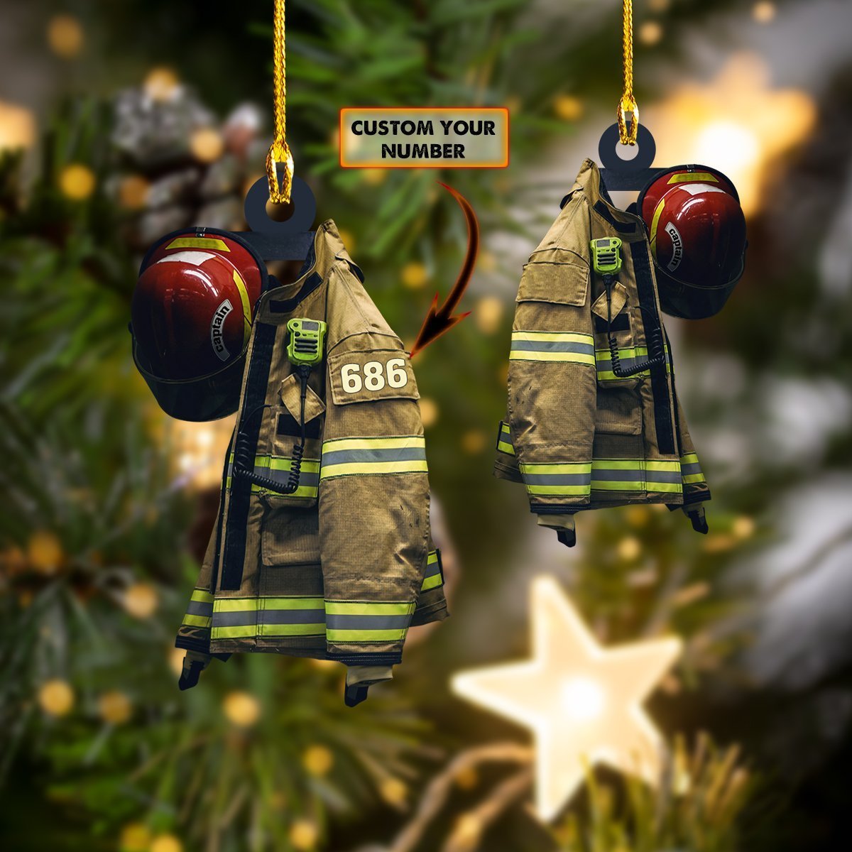 Firefighter Vest and Helmet Ornament - Fireman Car Ornament