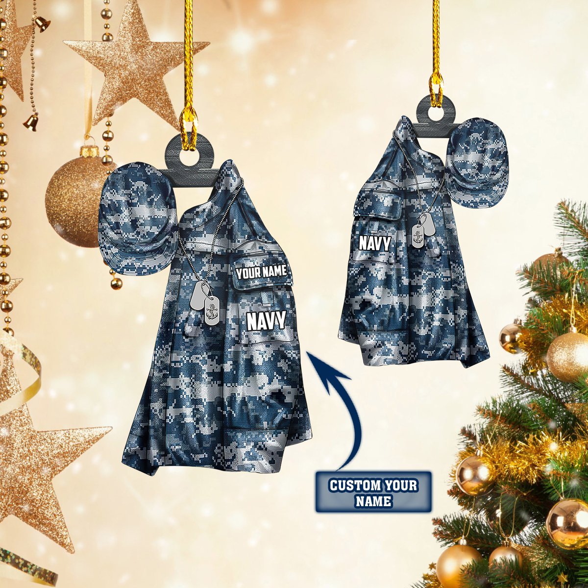 Custom Name Navy Uniform Car Ornament Gift for Navy
