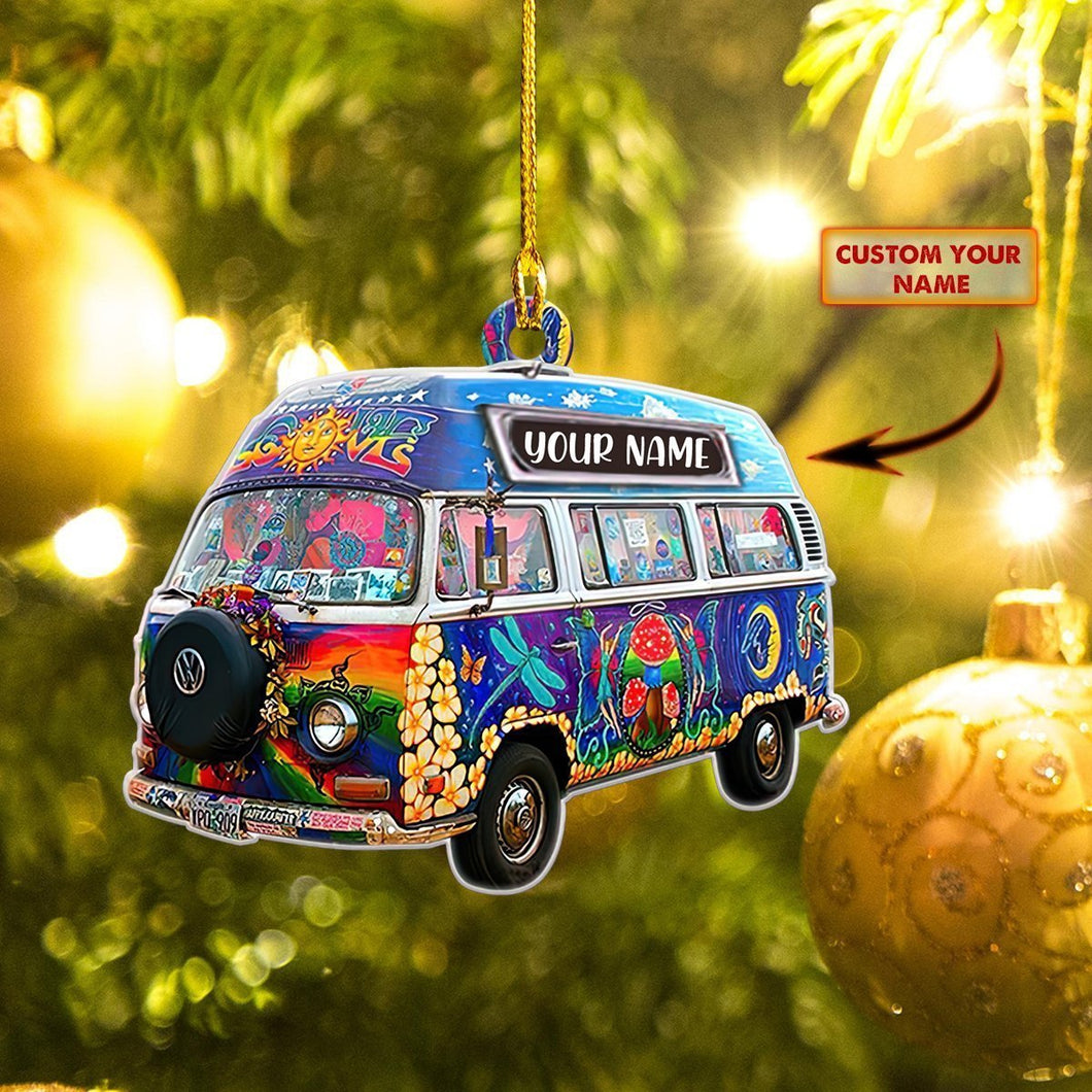 Ornament - Hippie Car - Custom Shaped Flat Ornament, Perfect Hippie Car Ornament, Christmas Ornament Decor