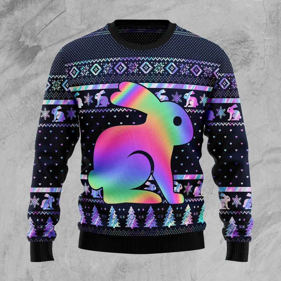 Cute Colorful Rabbit Ugly Christmas Sweater 