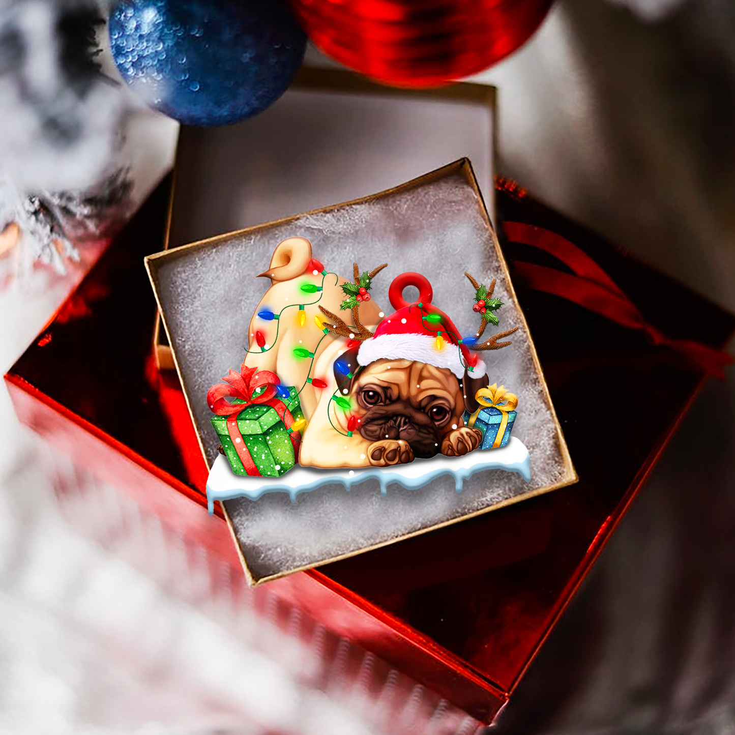 Cute Pug Christmas Shape Ornament