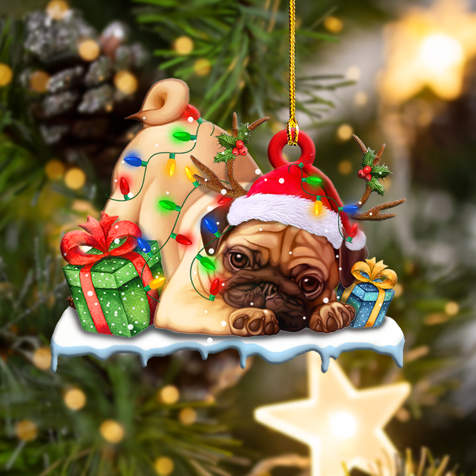 Godmerch- Ornament- Cute Pug Christmas Shape Ornament, Happy Christmas Ornament, Car Ornament