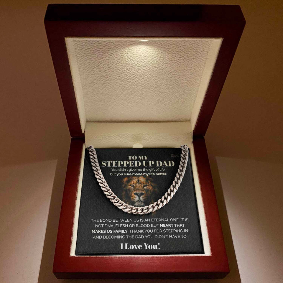 Pamaheart- To my stepped up Dad - You sure made my life better - Cuban Link Chain, Gift For Man, Husband, Gift For Birthday, Christmas