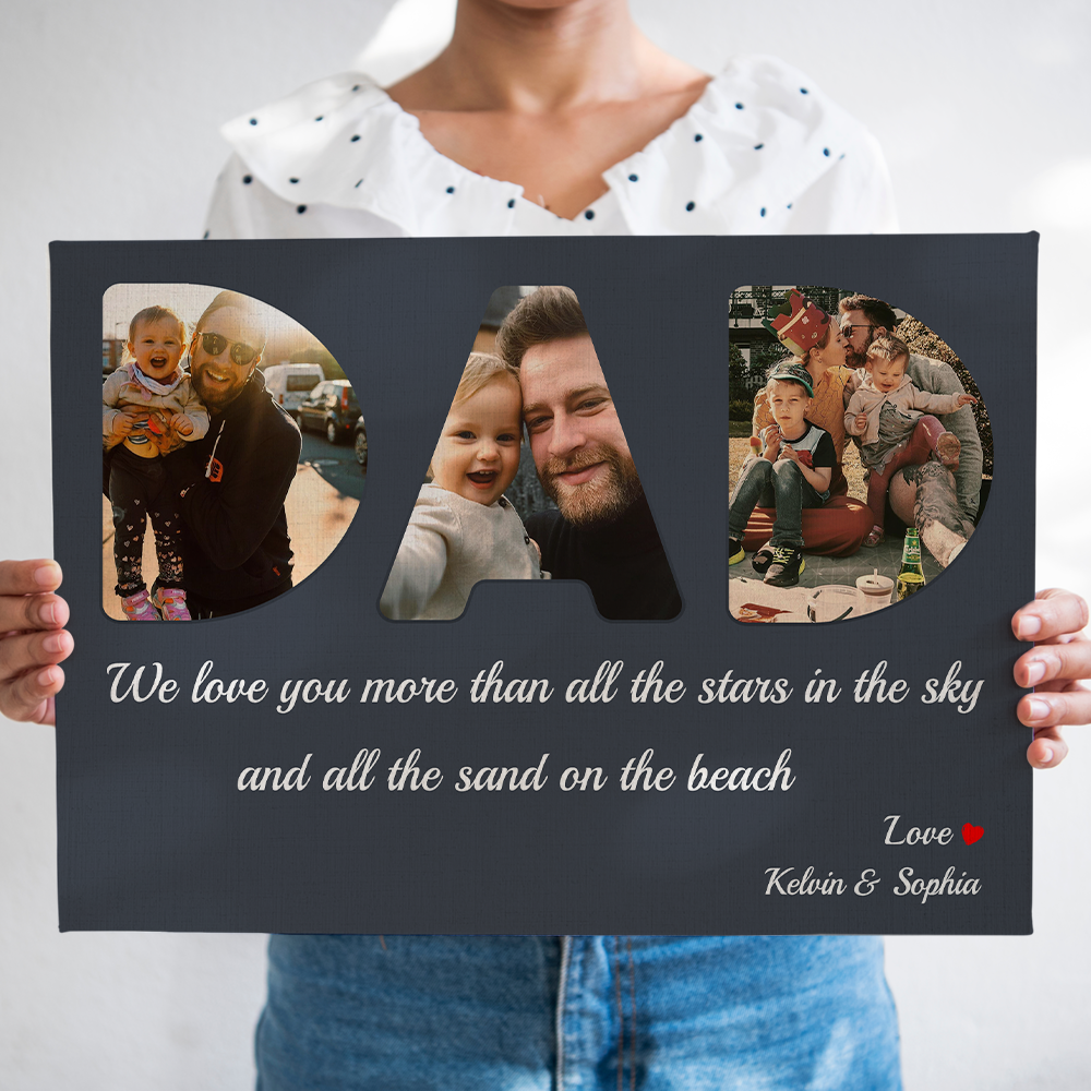 Personalized Canvas, Father's Love Is More Than The Stars And The Sands Of The Sea, Grey Canvas Wall Art Gift Father's Day