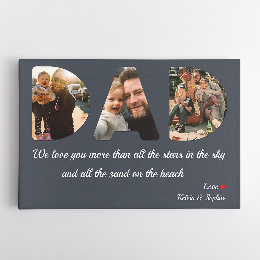 Personalized Canvas, Father's Love Is More Than The Stars And The Sands Of The Sea, Grey Canvas Wall Art Gift Father's Day