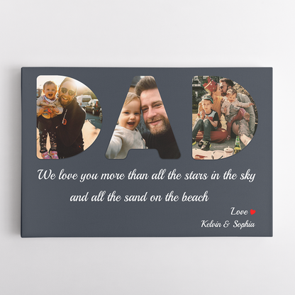 Personalized Canvas, Father's Love Is More Than The Stars And The Sands Of The Sea, Grey Canvas Wall Art Gift Father's Day