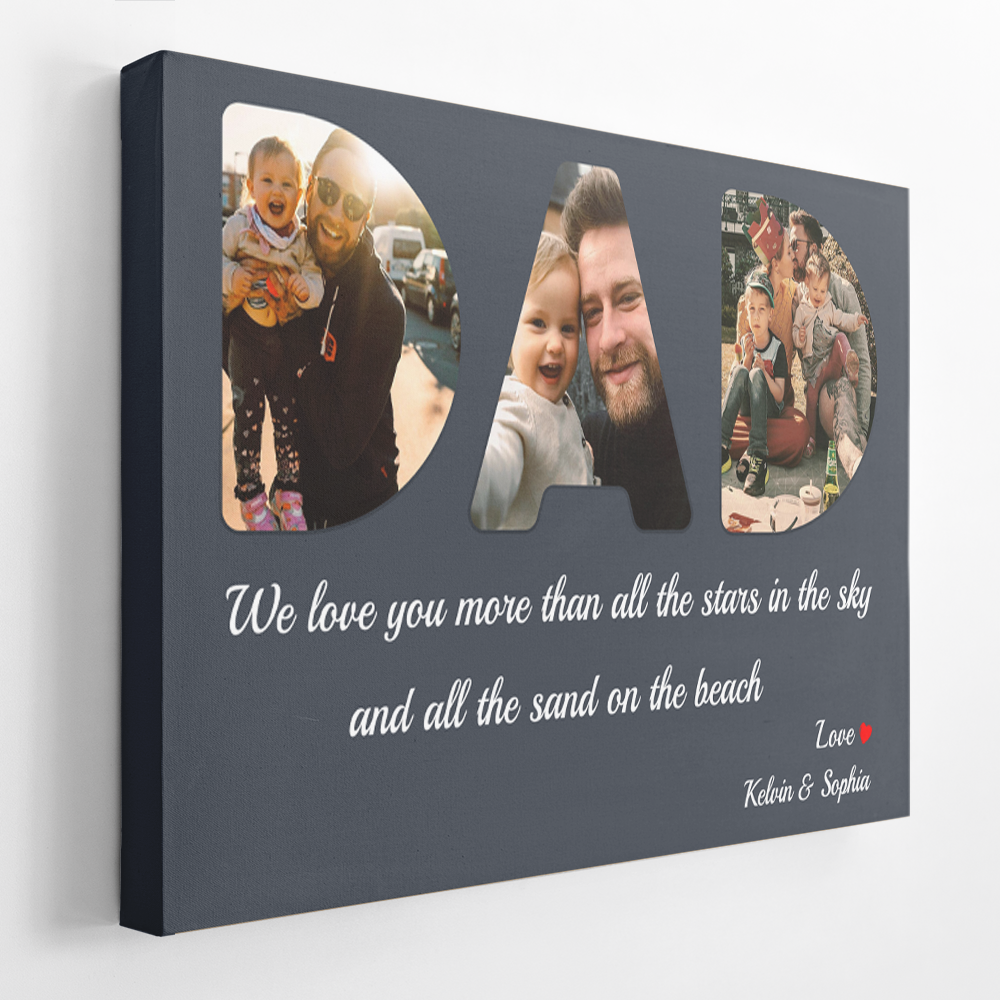 Personalized Canvas, Father's Love Is More Than The Stars And The Sands Of The Sea, Grey Canvas Wall Art Gift Father's Day