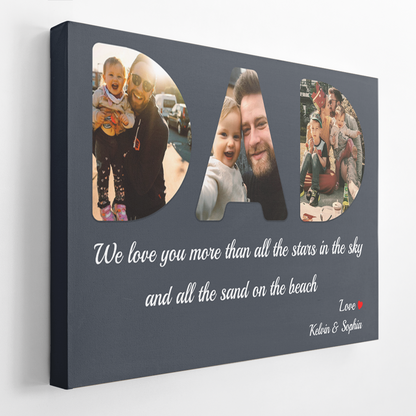 Personalized Canvas, Father's Love Is More Than The Stars And The Sands Of The Sea, Grey Canvas Wall Art Gift Father's Day