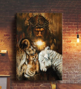 Jesus Lion and Sheep Faith - Matte Canvas