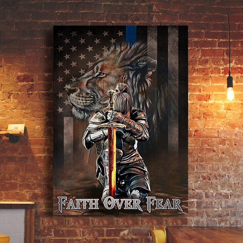 Jesus Faith over fear Lion American flag - Matte Canvas