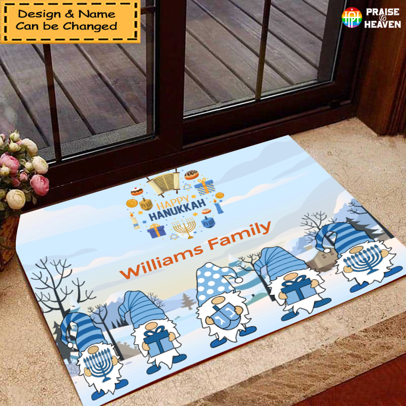 Happy Hanukkah Personalized Santa Family Outdoor Indoor Doormat DO026