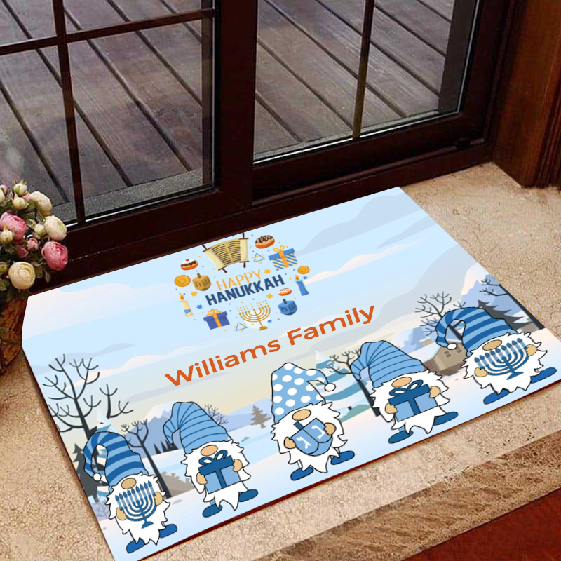 Happy Hanukkah Personalized Santa Family Outdoor Indoor Doormat DO026