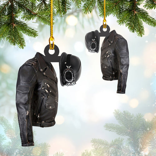 Black Biker Jacker and Helmet Car Ornament - Gift for Biker
