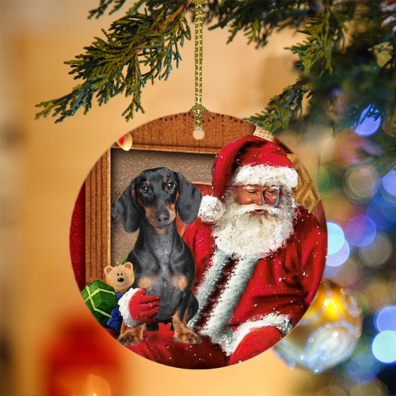 Godmerch- Ornament- Dachshund-2 With Santa Christmas Ornament, Happy Christmas Ornament, Car Ornament