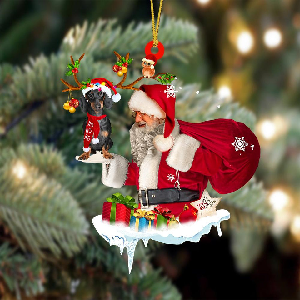 Dachshund 2 And Santa Claus Christmas Ornament Godmerch