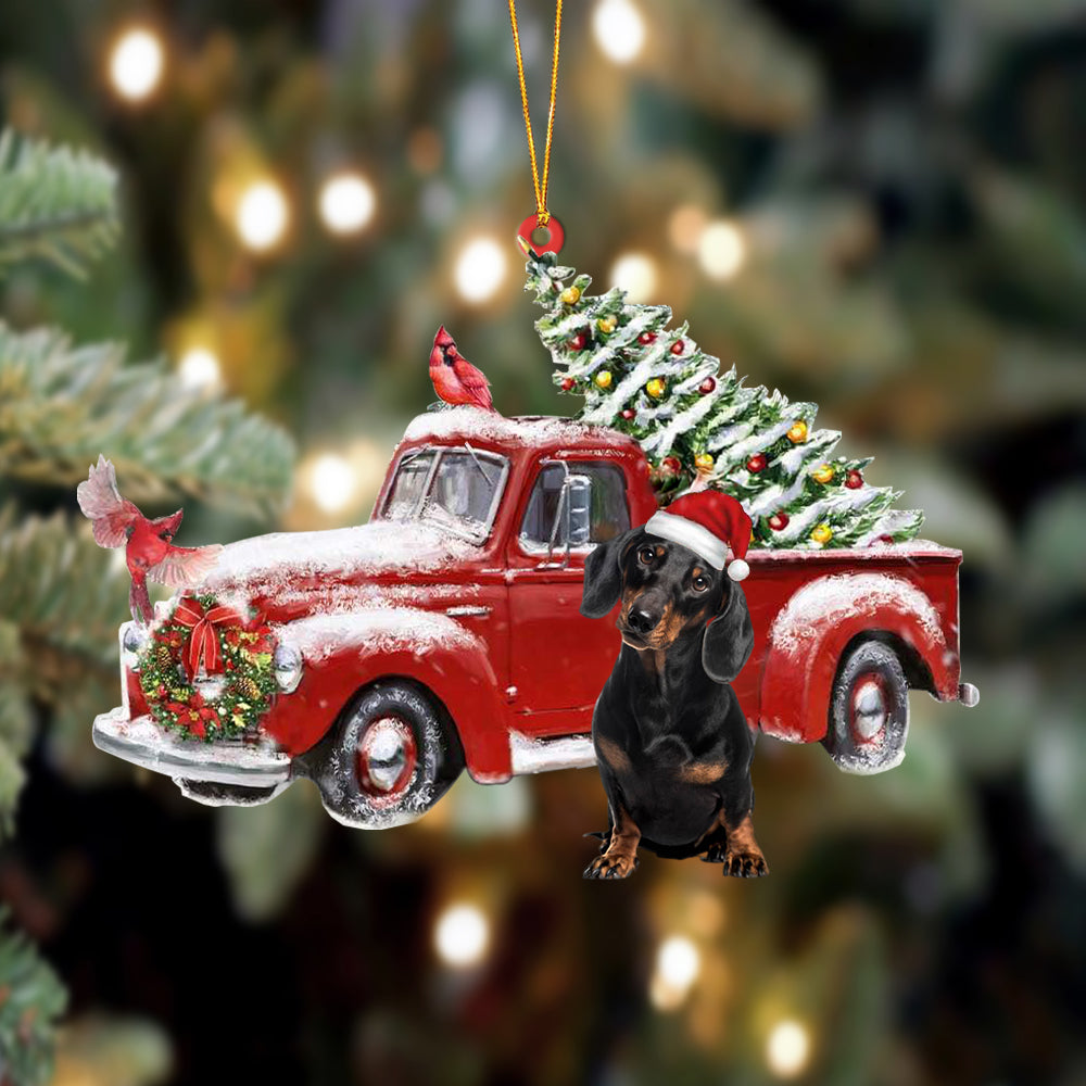 Godmerch- Ornament- Dachshund-Cardinal & Truck Two Sided Ornament, Happy Christmas Ornament, Car Ornament