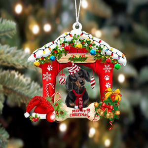 Godmerch- Ornament- Dachshund-Christmas House Two Sided Ornament, Happy Christmas Ornament, Car Ornament