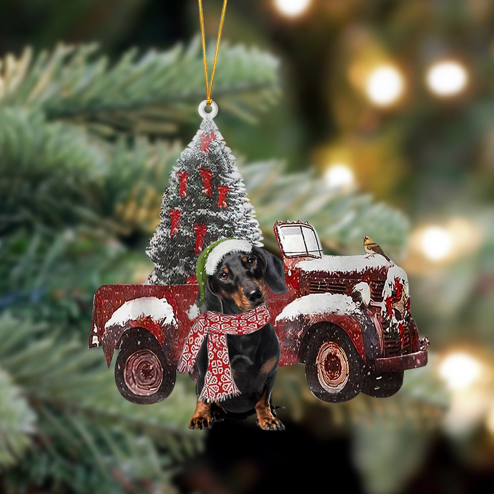 Godmerch- Ornament- Dachshund-Christmas Truck Two Sided Ornament, Happy Christmas Ornament, Car Ornament