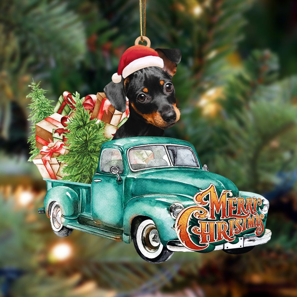 Dachshund-Green Truck Hanging Ornament