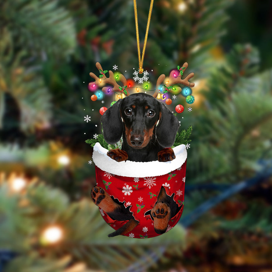 Dachshund-In Christmas Pocket Two Sides Ornament, Christmas Dog Hanging Ornament