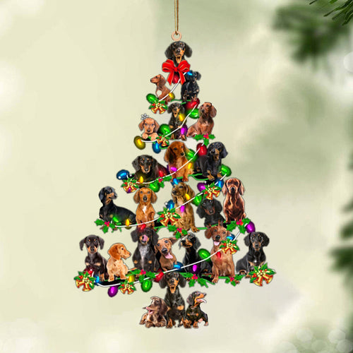 Godmerch- Ornament- Dachshund-Christmas Tree Lights-Two Sided Ornament, Happy Christmas Ornament, Car Ornament
