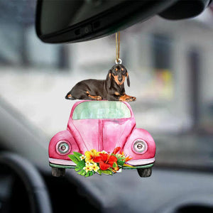 Dachshund-Pink Hippie Car-Two Sided Ornament