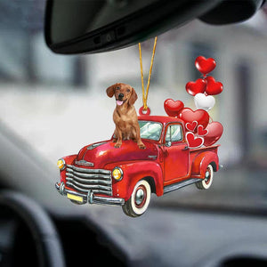 Dachshund-Red Sports Car-Two Sided Ornament