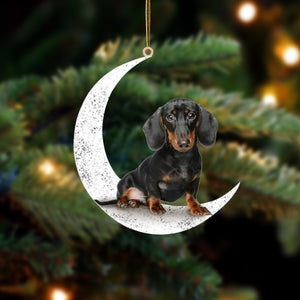 Cute Dachshund Sit On The Moon Two Sided Ornament Dog Hanging Christmas Ornament