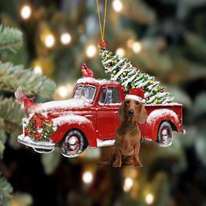 Godmerch- Ornament- Dachshund 2-Cardinal & Truck Two Sided Ornament, Happy Christmas Ornament, Car Ornament