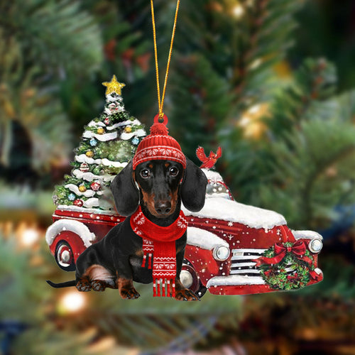 Godmerch- Ornament- Dachshund 2-Christmas Car Two Sided Ornament, Happy Christmas Ornament, Car Ornament
