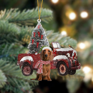 Godmerch- Ornament- Dachshund 2-Christmas Truck Two Sided Ornament, Happy Christmas Ornament, Car Ornament