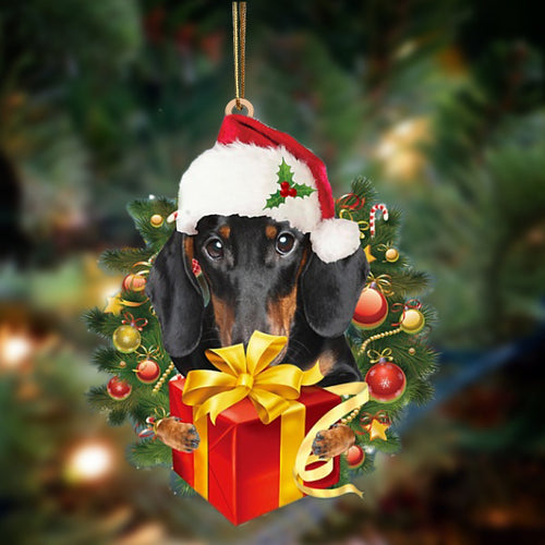 Dachshund 2-Dogs Give Gifts Hanging Ornament