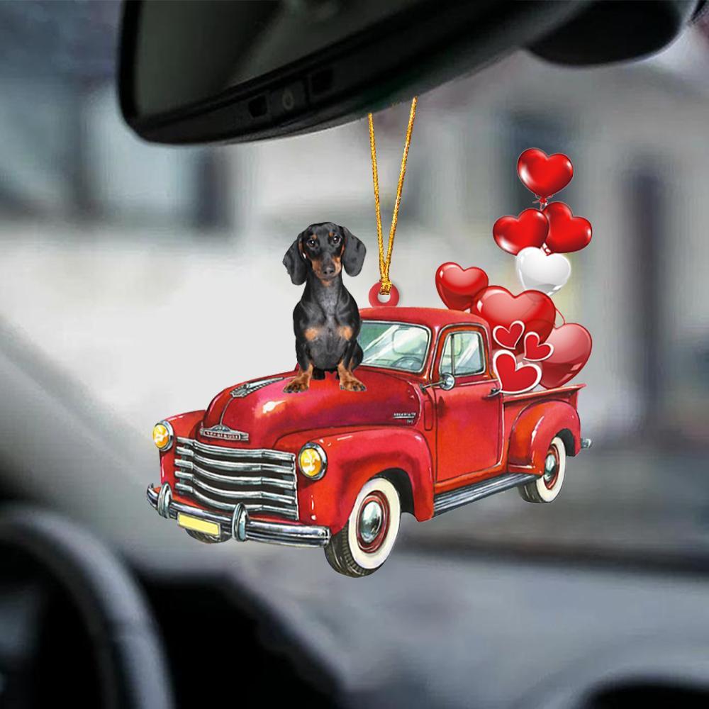 Dachshund 2-Red Sports Car-Two Sided Ornament