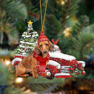 Godmerch- Ornament- Dachshund 3-Christmas Car Two Sided Ornament, Happy Christmas Ornament, Car Ornament