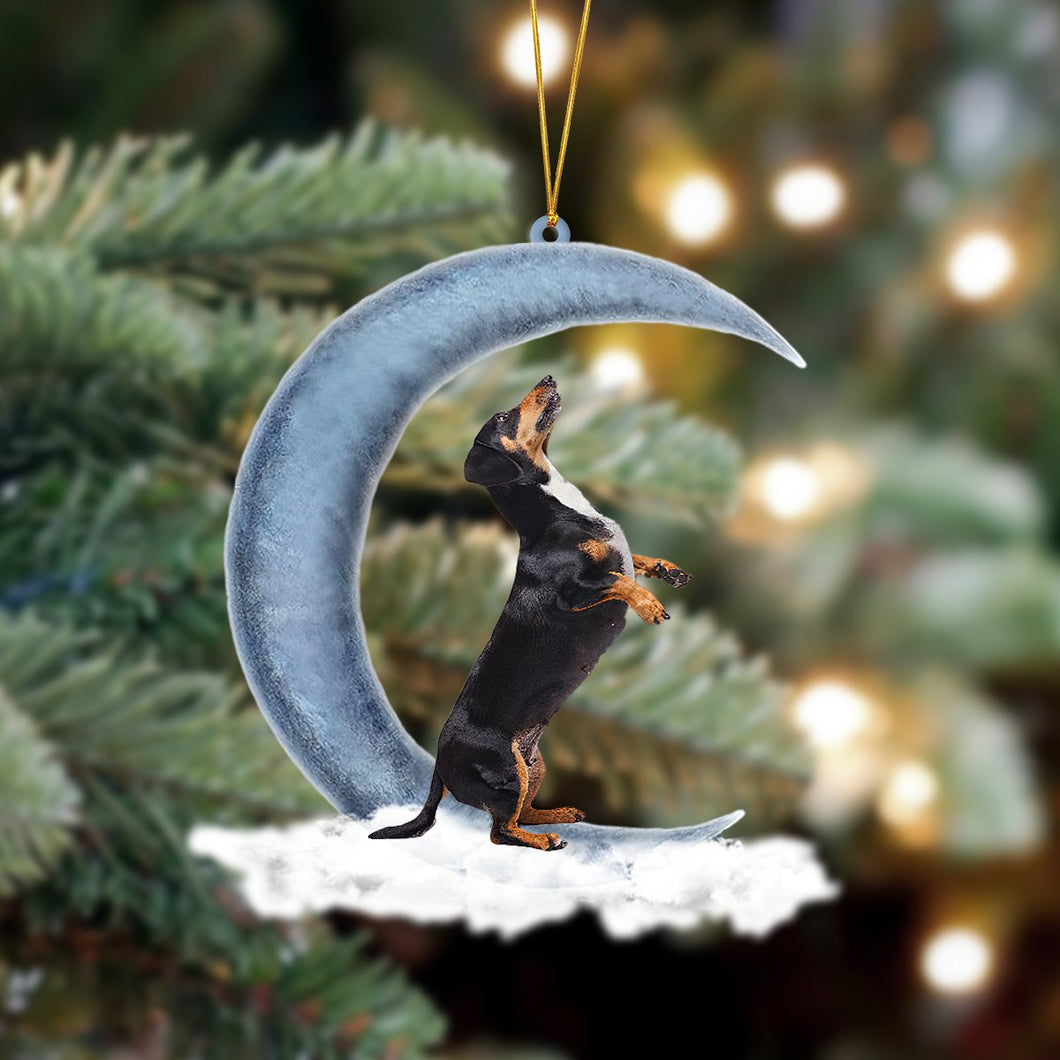 Godmerch- Ornament- Dachshund Sits On The Moon Hanging Ornament Dog Ornament, Car Ornament, Christmas Ornament