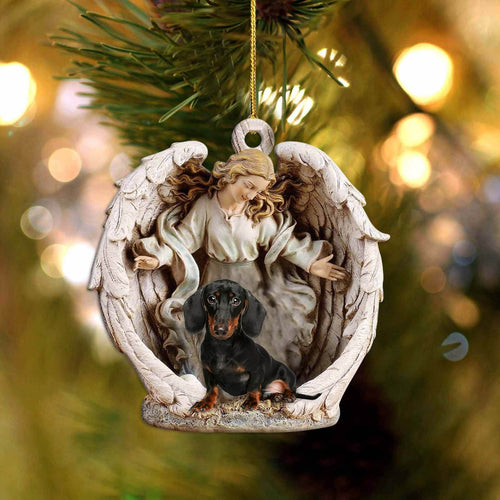 Dachshund (4)-Angel Hug Winter Love Two Sided Ornament