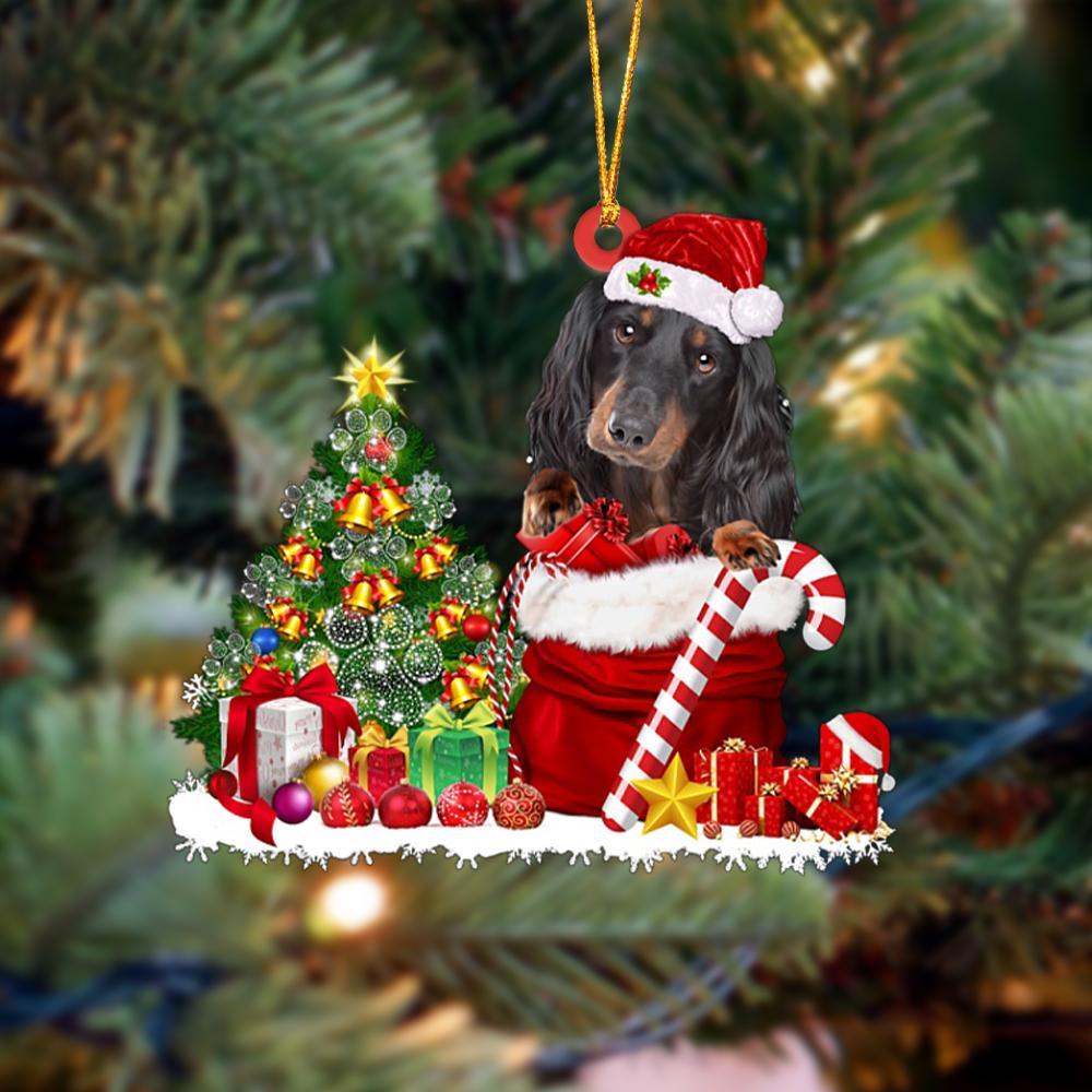 Godmerch- Ornament- Dachshund Gift Bag Merry Christmas Ornament Dog Ornament, Car Ornament, Christmas Ornament