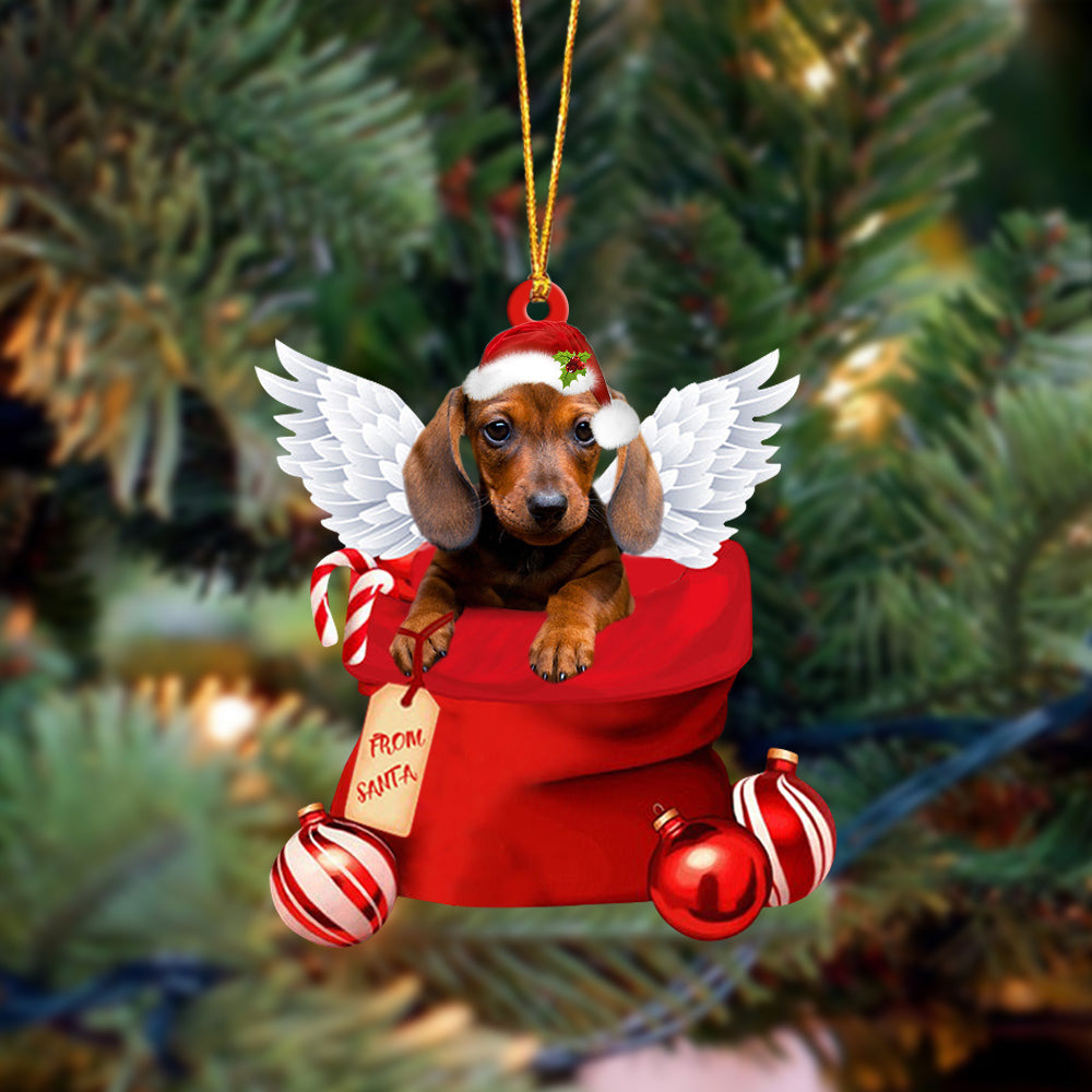 Dachshund Angel Gift From Santa Christmas Ornament, Dog Flat Acrylic Ornament