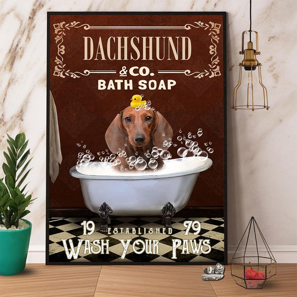 Dachshund & Co. Bath Soap Wash Your Paws Canvas And Poster, Wall Decor Visual Art