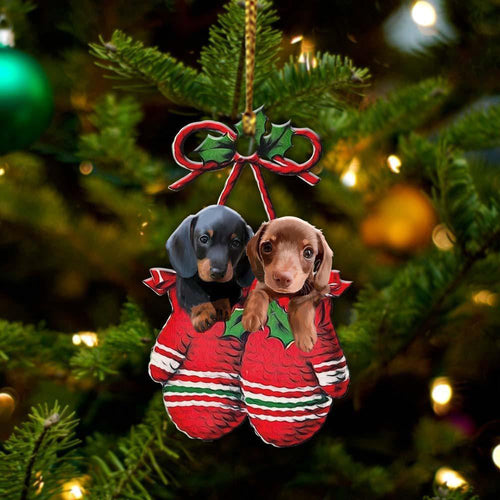 Dachshunds Inside Your Gloves Christmas Holiday-Two Sided Ornament, Christmas Ornament, Car Ornament