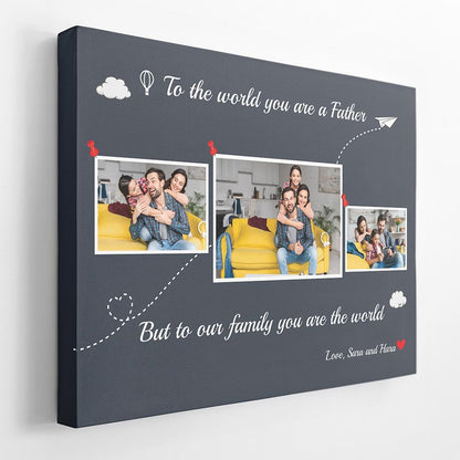 Personalized Canvas, To Your Family, You Are The World Grey Canvas Wall Art, Gift Farther's Day