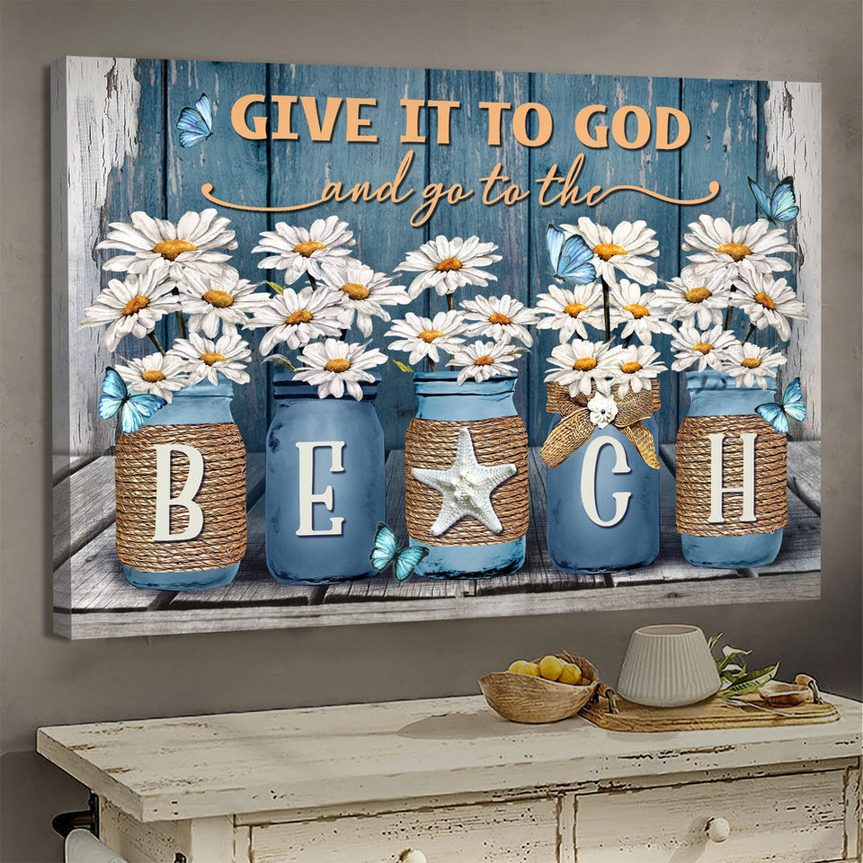 Daisy painting Butterfly Give it to God and go to the beach - Matte Canvas