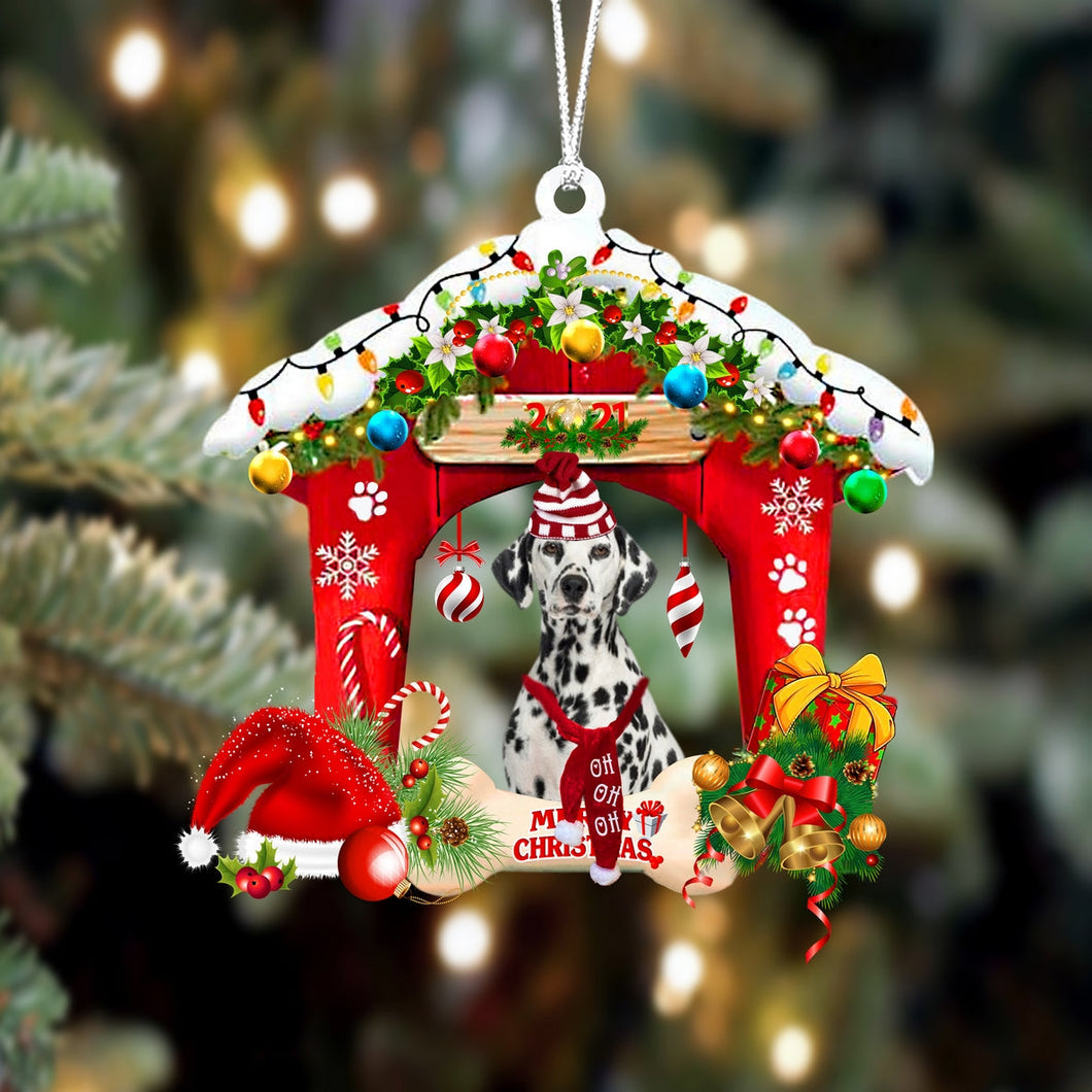 Godmerch- Ornament- Dalmatian-Christmas House Two Sided Ornament, Happy Christmas Ornament, Car Ornament
