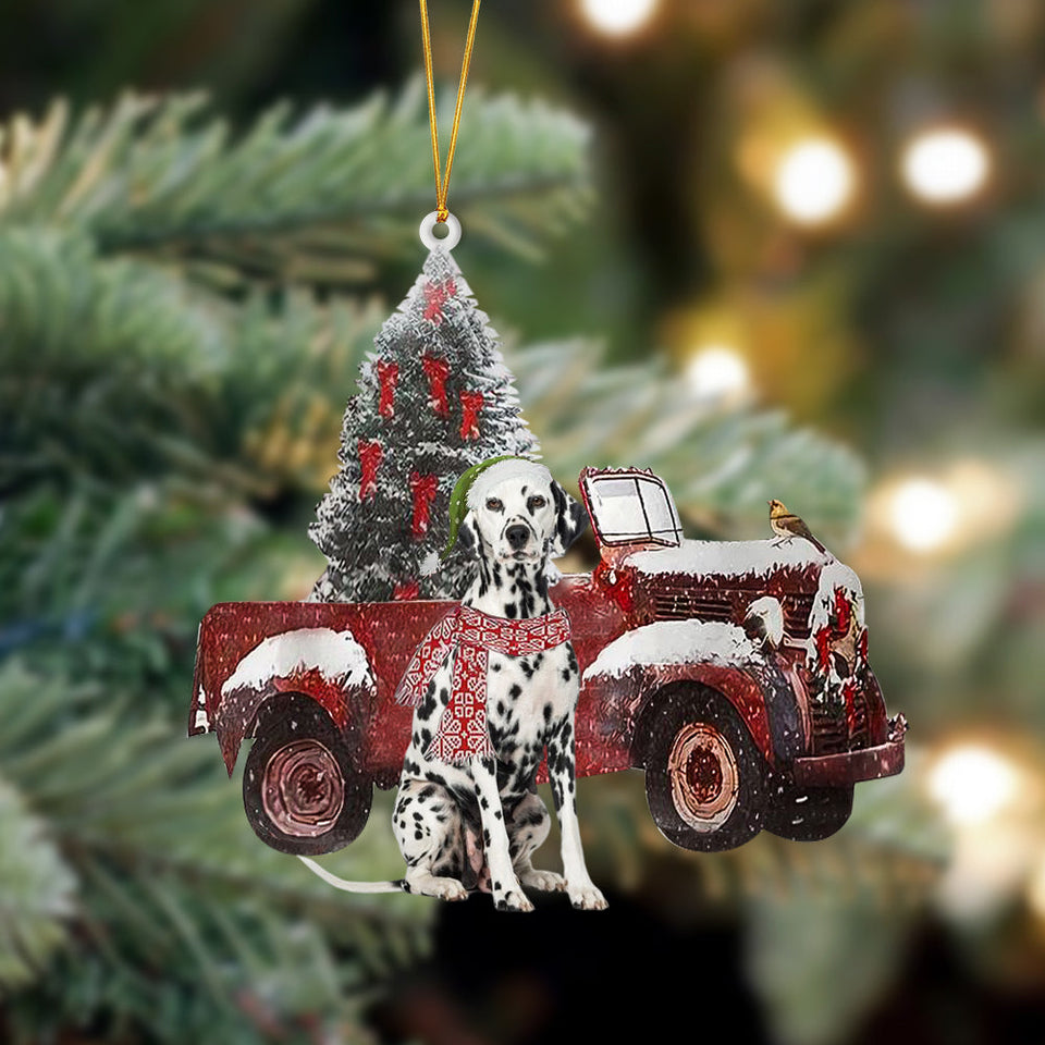 Godmerch- Ornament- Dalmatian-Christmas Truck Two Sided Ornament, Happy Christmas Ornament, Car Ornament