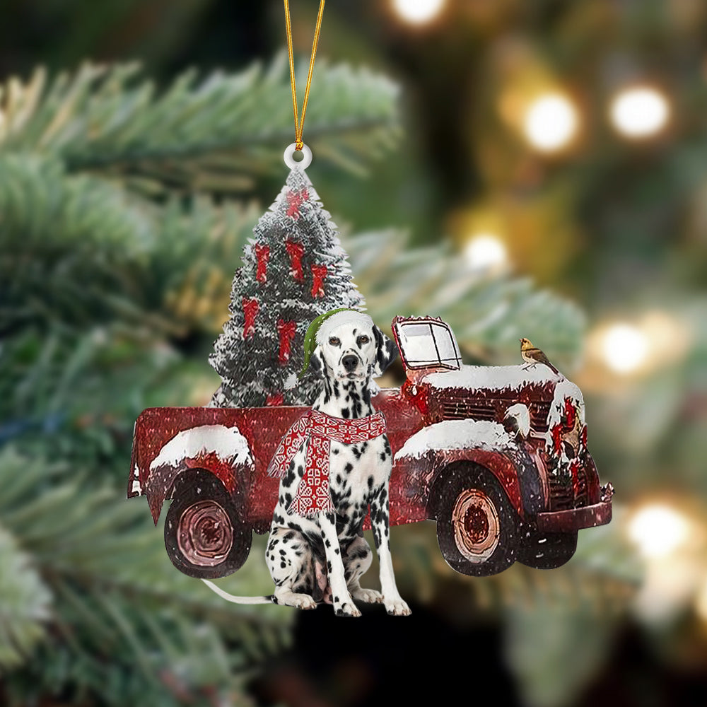 Godmerch- Ornament- Dalmatian-Christmas Truck Two Sided Ornament, Happy Christmas Ornament, Car Ornament
