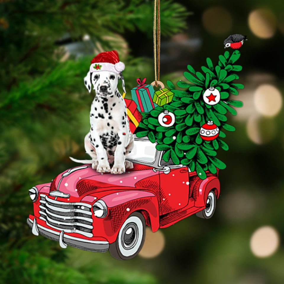 Godmerch- Ornament- Dalmatian-Pine Truck Hanging Ornament, Happy Christmas Ornament, Car Ornament