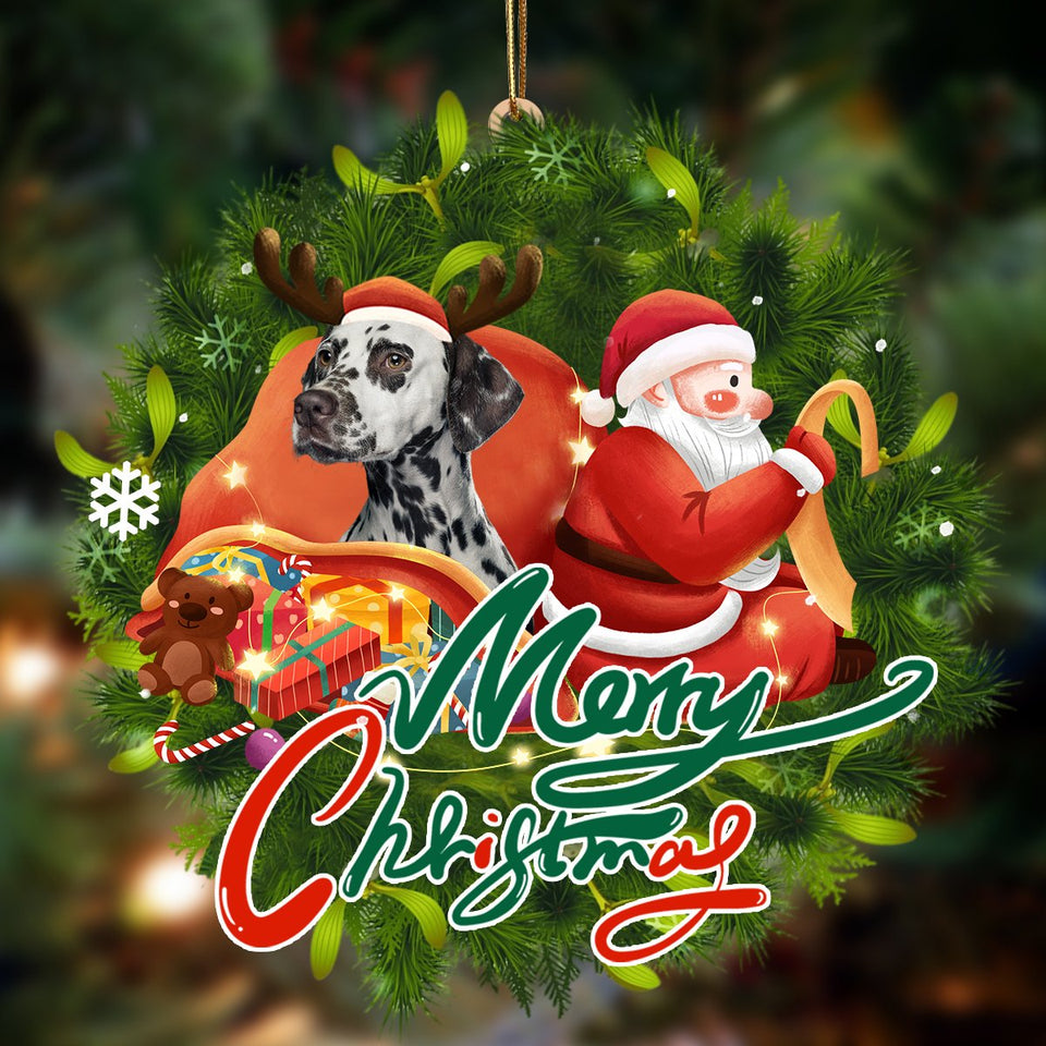 Godmerch- Ornament- Dalmatian 2-Santa & dog Hanging Ornament, Happy Christmas Ornament, Car Ornament
